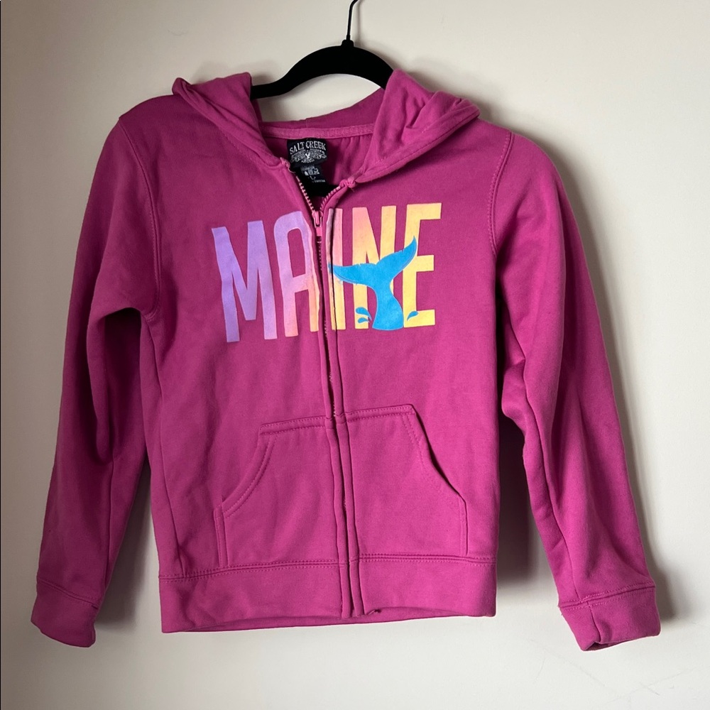 Salt Creek Girls L Hot Pink Maine Hoodie Full Zip Fleece EUC